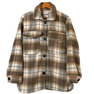 Miss Selfie Shacket Womens M Soft Fleece Brown Plaid Button Front Pockets